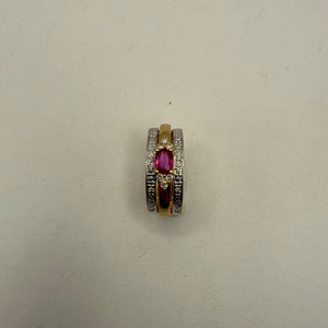 Bague en Or Jaune, Or Blanc 18K avec Diamants et Rubis 3.89 Grs Taille 54