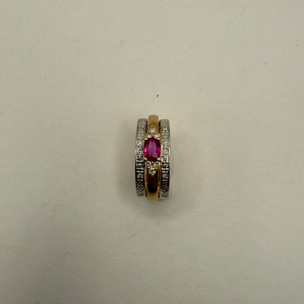 Bague en Or Jaune, Or Blanc 18K avec Diamants et Rubis 3.89 Grs Taille 54