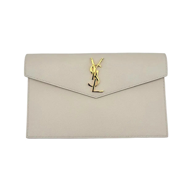 Pochette Saint Laurent Uptown en cuir grain de poudre blanc