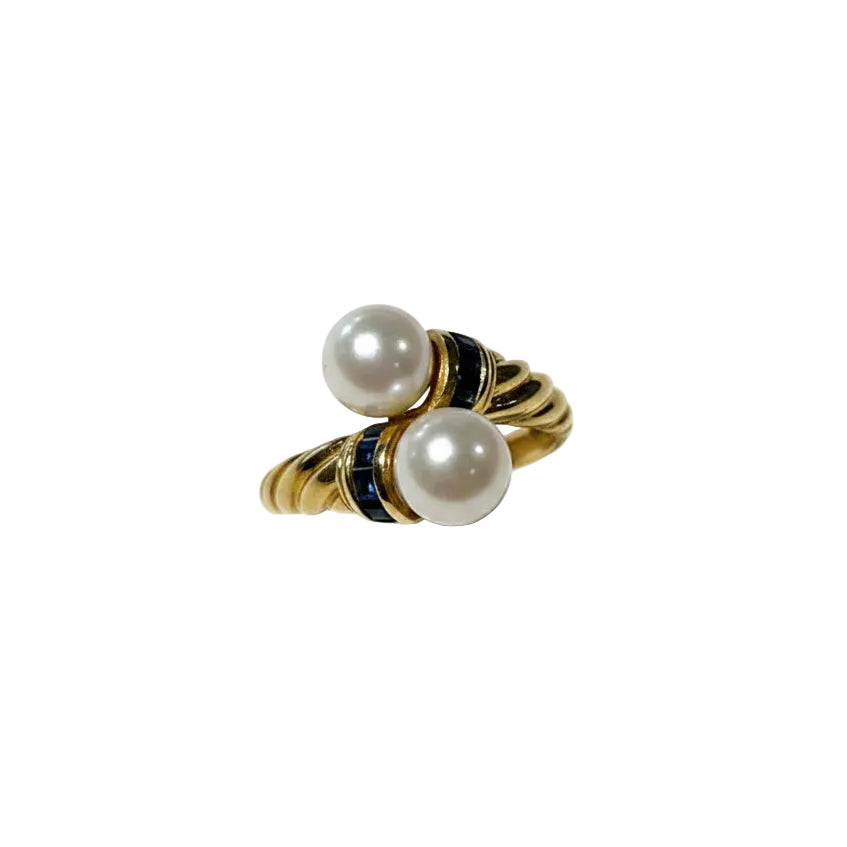 Bagues en or 18K avec topazes et perles - T53 - 2.67g