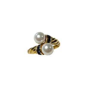 Bagues en or 18K avec 8 topazes et 2 perles - T53