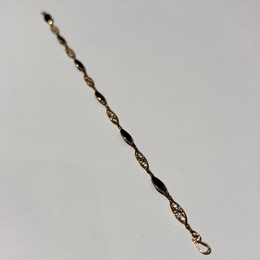 Bracelet Figaro Or Jaune 18k avec 6 Grenat