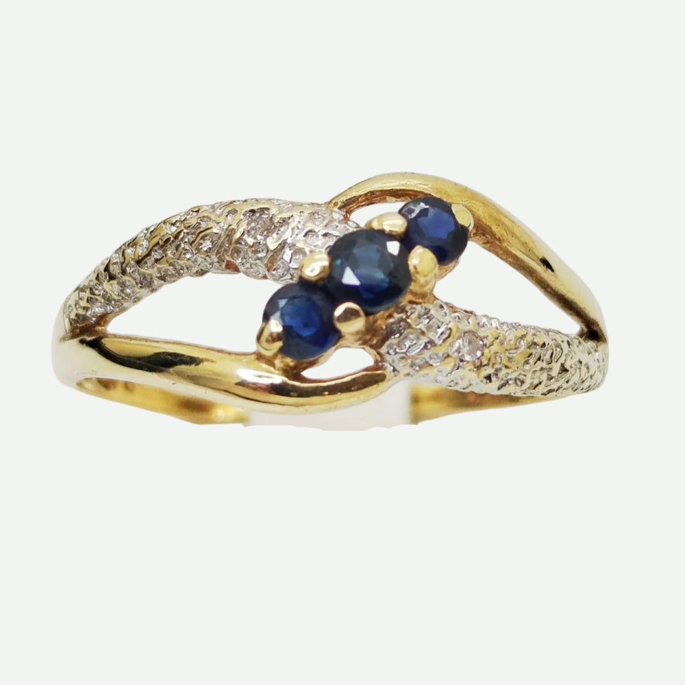 Bagues en Or jaune 18K avec saphirs et diamants -Taille 59 - 2.09g