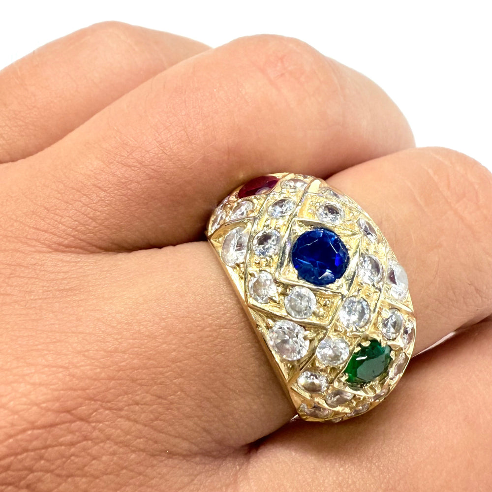 Bague en Or Jaune 18k avec Pierres Précieuses -  T 57.5