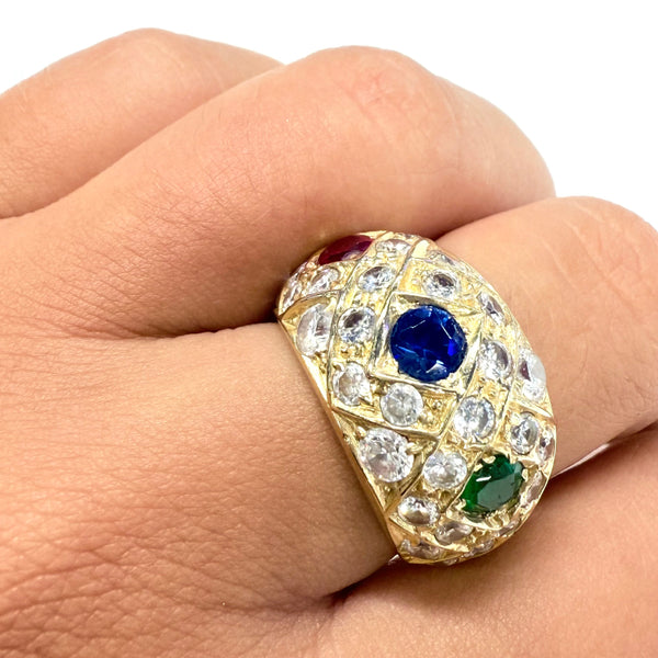 Bague en Or Jaune 18k avec Pierres Précieuses -  T 57.5
