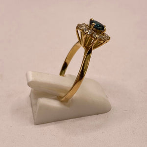 Bague Marguerite Oxyde de Zirconium & Saphir en Or Jaune 18K