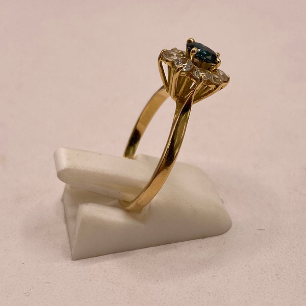 Bague Marguerite Oxyde de Zirconium & Saphir en Or Jaune 18K