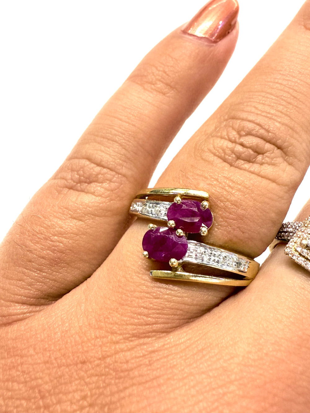 Bagues en Or Jaune et Blanc avec Diamants et Rubis - T 54