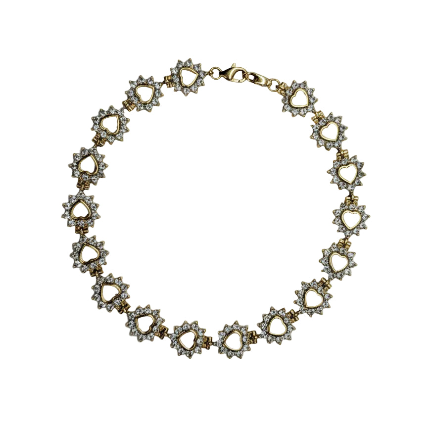 Bracelet Cœur et Zirconium en Or Jaune 18 K