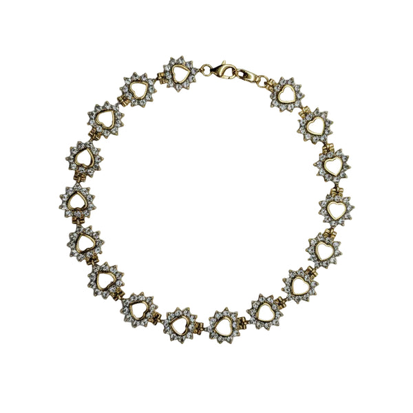 Bracelet Cœur et Zirconium en Or Jaune 18 K