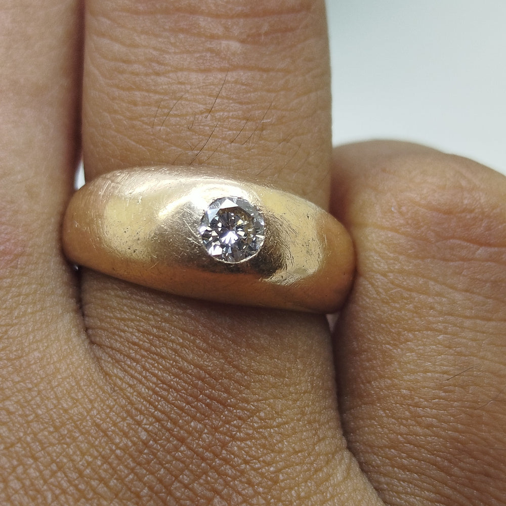 Bague jonc en Or Jaune 18K avec diamant  6.89Grs - Taille 53