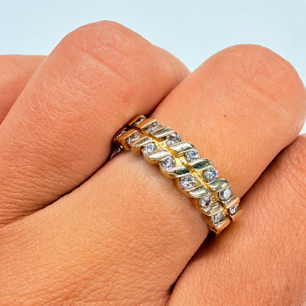 Bague en Or Jaune 18K - 14 Diamants - Taille 56
