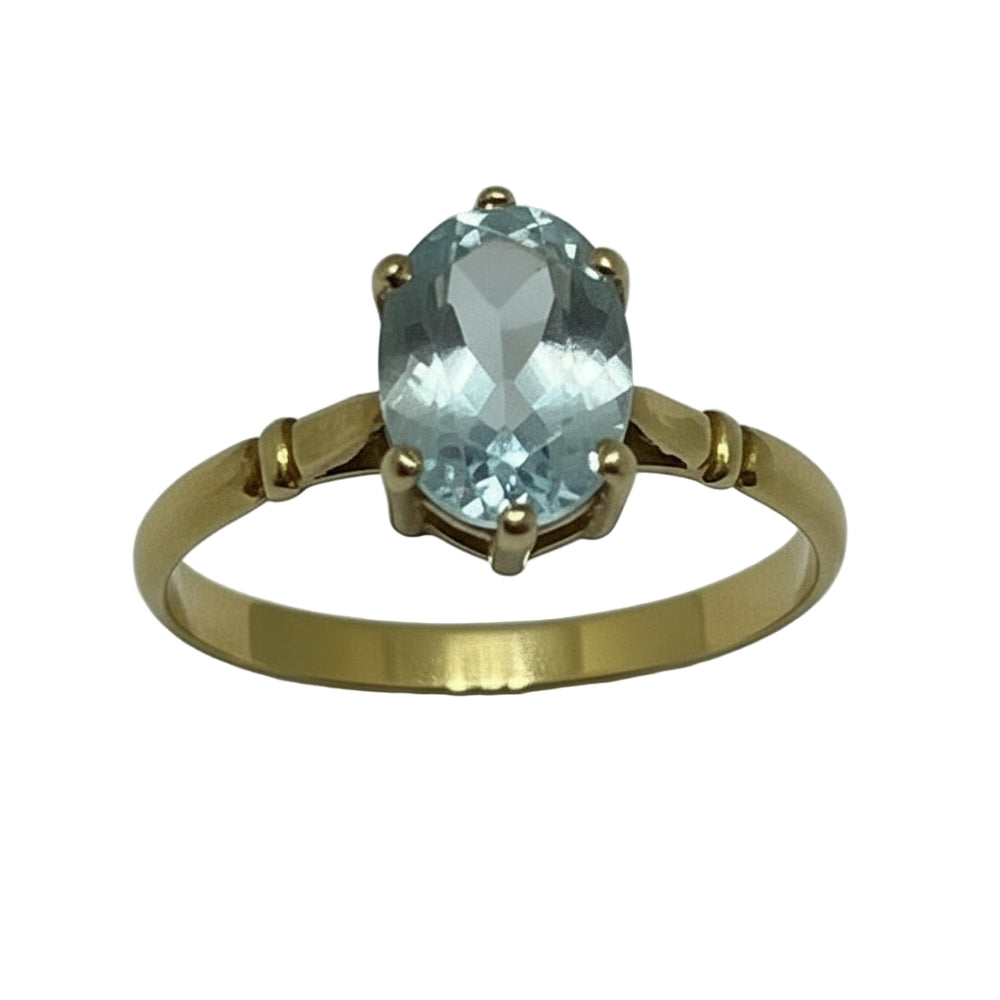 Bague Solitaire en Or Jaune Aigue Marine 18K T.52