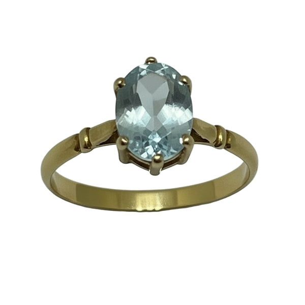 Bague Solitaire en Or Jaune Aigue Marine 18K T.52