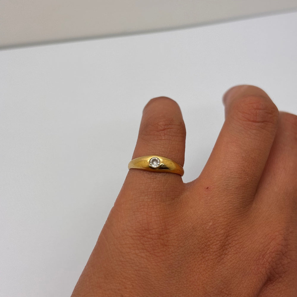 Bague en or jaune 18 carats avec zirconium - taille 50