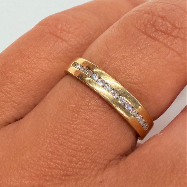 Bague Demi Tour en Or Jaune et Diamants 18k -  2.63 G - Taille : 49