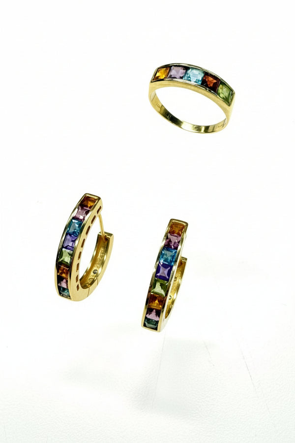 Bague et boucles d'oreilles en or jaune 18K - 7.38 Grs