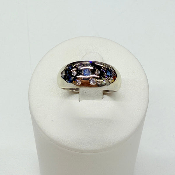 Bague Jonc Or Blanc avec Diamants et Saphir 18k