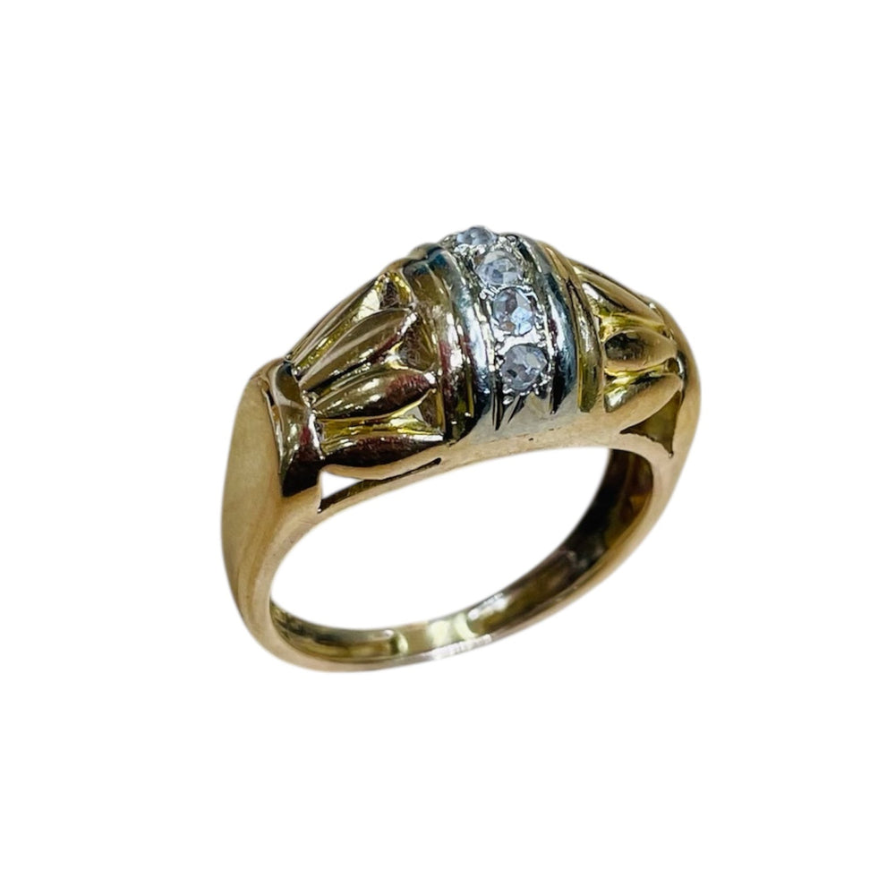Bague Or Jaune 18K avec 5 Diamants - T57 - 3.53gr