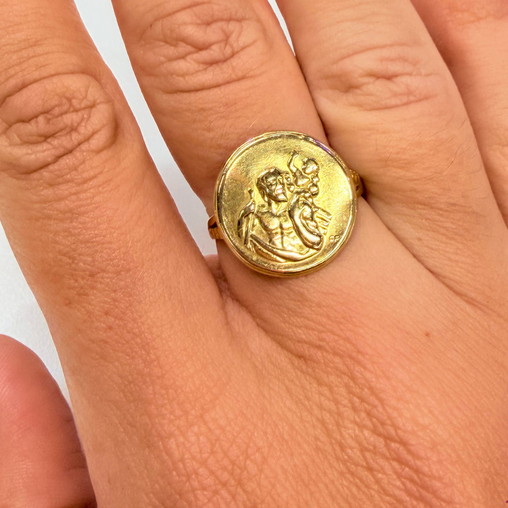 Bague en or jaune 18k, symbole religieux