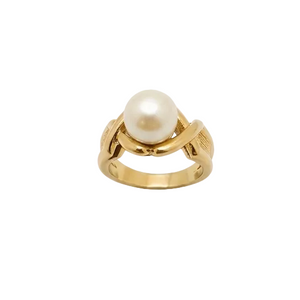 Bague solitaire perle en or jaune 18K - 9.68 G