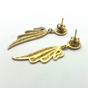 Boucles d'oreilles pendantes ailes d'ange en or jaune 18 K