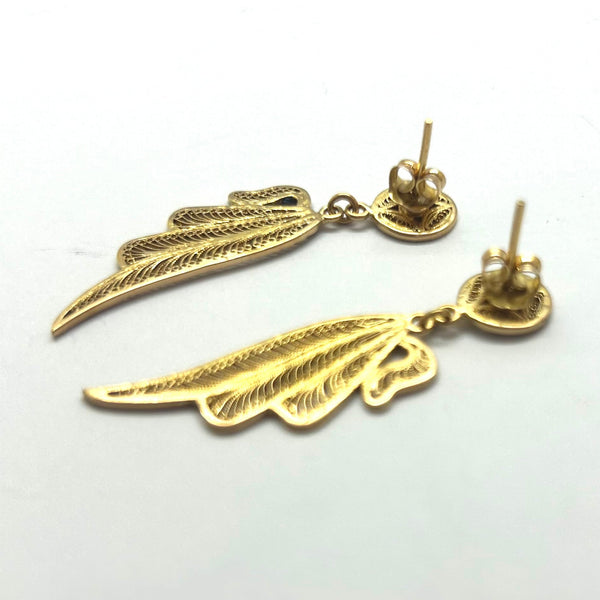 Boucles d'oreilles pendantes ailes d'ange en or jaune 18 K
