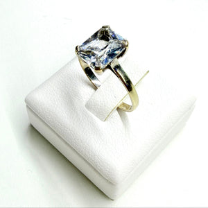 Bague Or Blanc Solitaire Zirconium Rectangulaire 18k