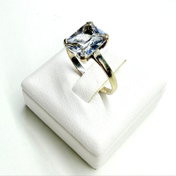 Bague Or Blanc Solitaire Zirconium Rectangulaire 18k