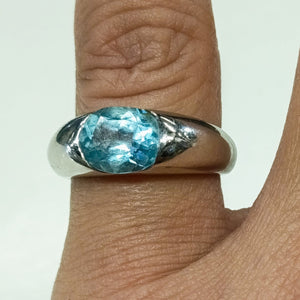 Bague Jonc Or Gris Aigue Marine 18k