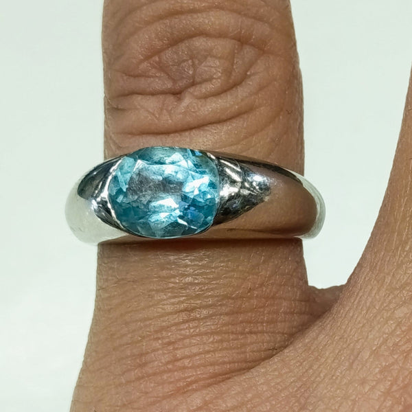 Bague Jonc Or Gris Aigue Marine 18k