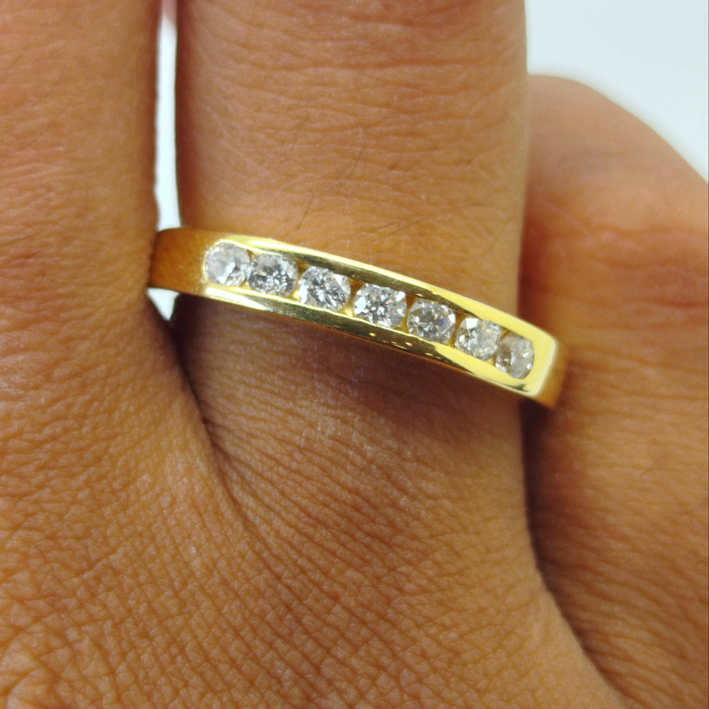 Bague Demi Tour en Or Jaune 18K et Diamants - Taille 55 -4.07g