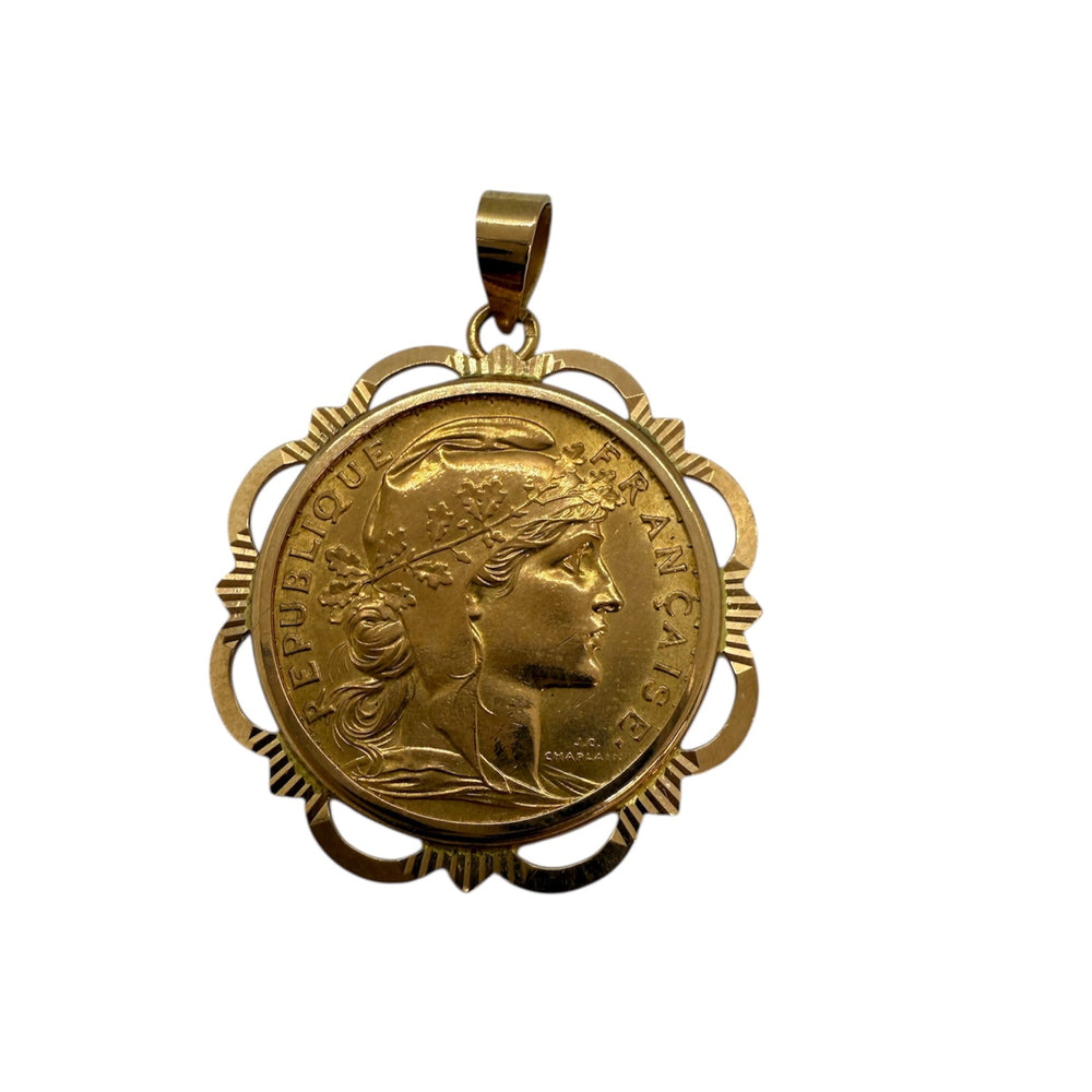 Pendentif Or Jaune 20 Francs Coq Marianne 1908 - 8.51 Grs