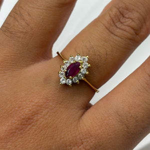 Bague Marguerite Or Jaune Rubis et Zirconium 18