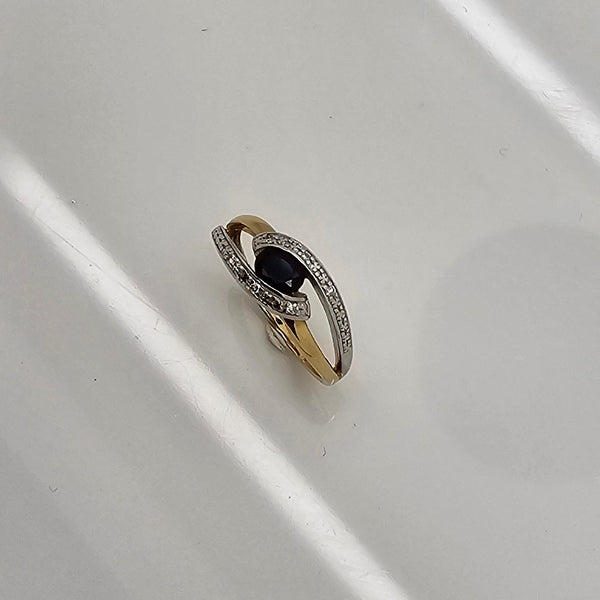 Bague Demi Tour Or Jaune 18K avec Saphir - T52 - 2.22gr
