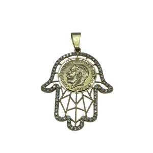 Pendentif Main Fatma en Or Jaune 750 avec Zirconium