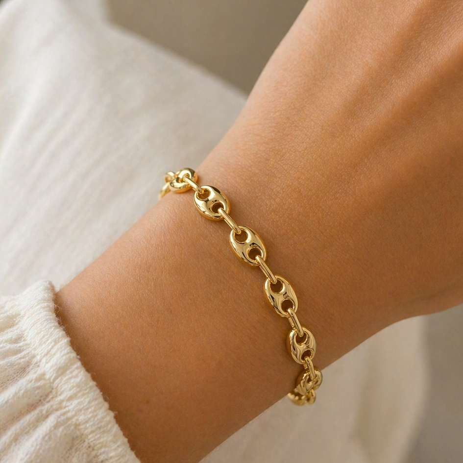 Bracelet Maillon Grain de Café Or Jaune 18k - 11.30gr