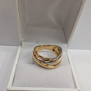 Bague Signée en Or Jaune, Rose et Blanc 18 Carats Taille-54