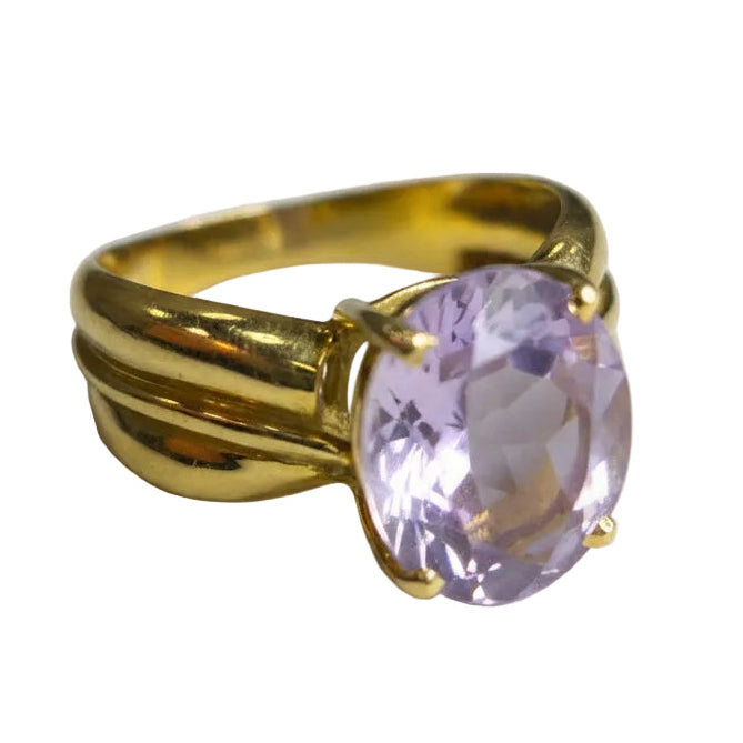 Bague Solitaire Or Jaune Améthyste 18 K - Taille 56 - 5.47 G