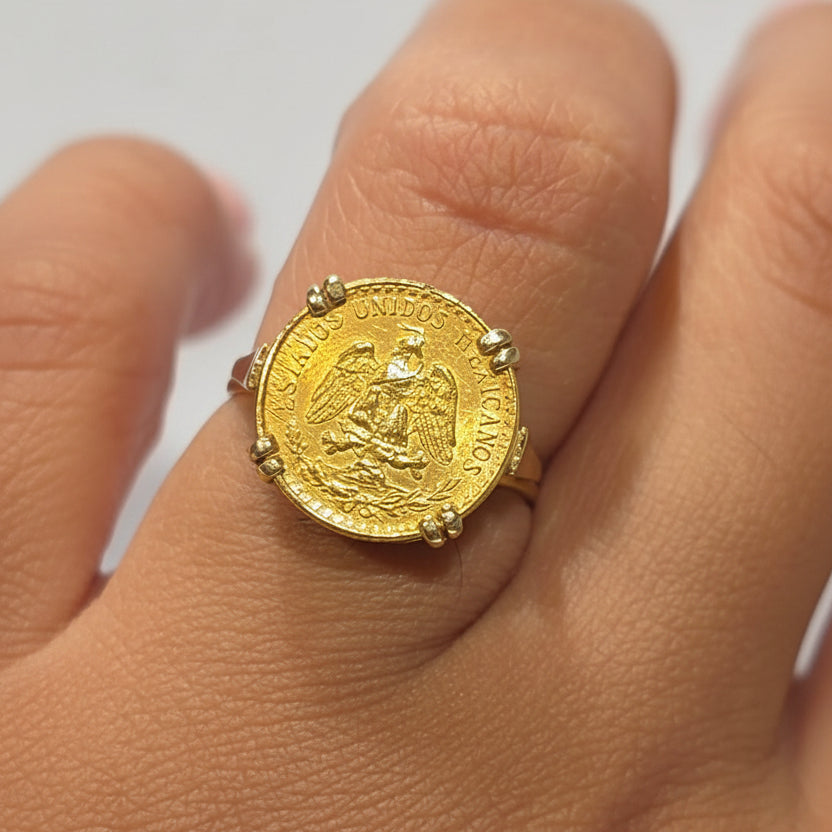 Bague en Or Jaune avec Pièce Dos Pesos 18K