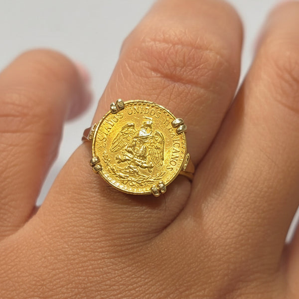 Bague en Or Jaune avec Pièce Dos Pesos 18K