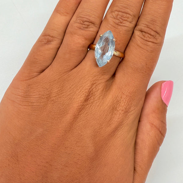 Bague Marquise Or Jaune 18K avec Aigue Marine 5.57 Grs - Taille 58