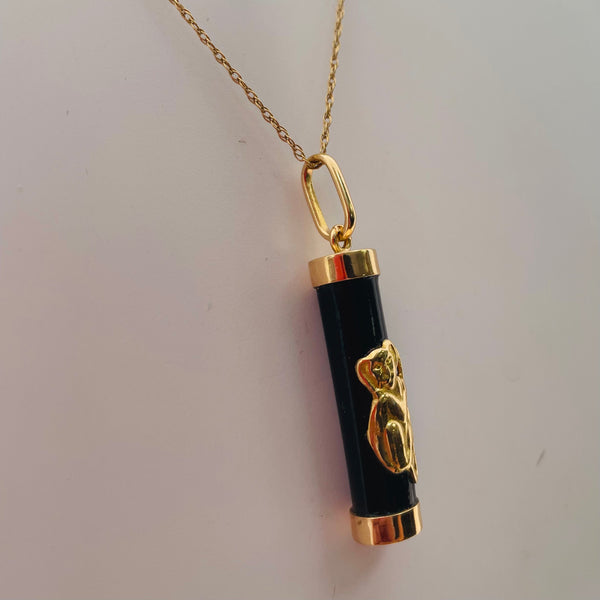 Pendentif Symbole Singe Or Jaune 18K avec Onyx