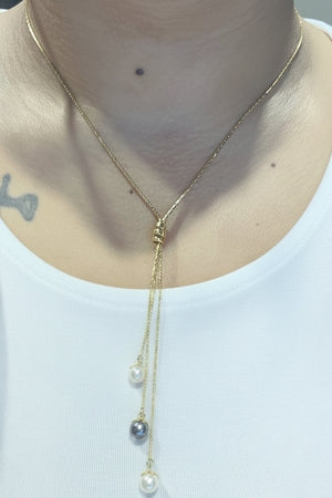 Collier Princesse en Or Jaune 18k avec Perles de Tahiti