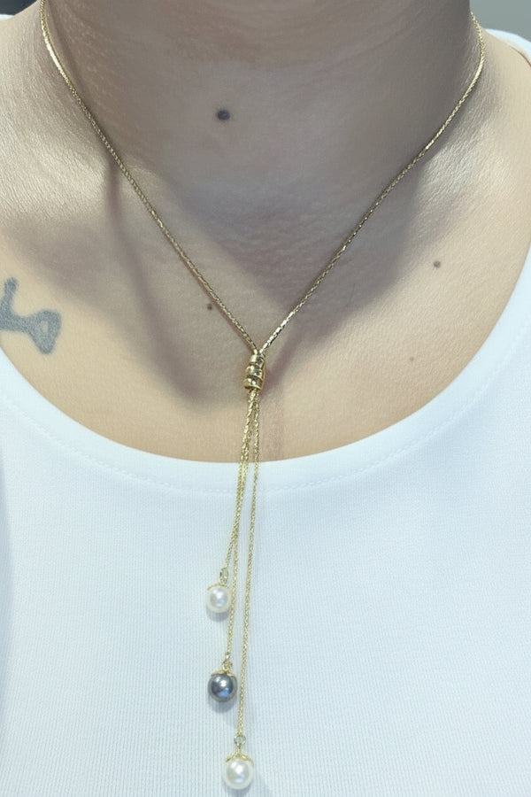 Collier Princesse en Or Jaune 18k avec Perles de Tahiti
