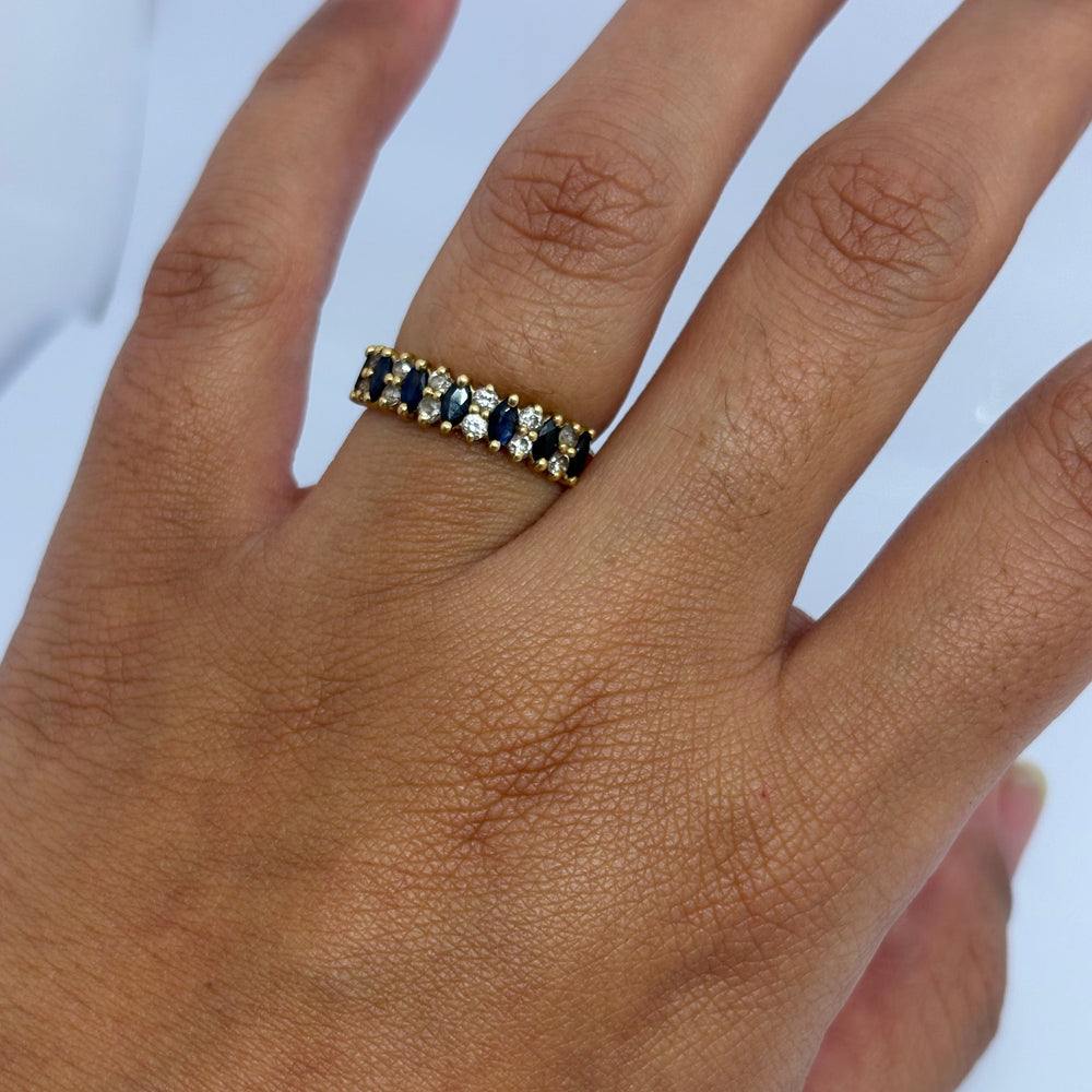 Bague Or Jaune avec Saphir et Oxyde de Zirconium 18k