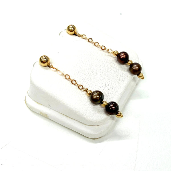 Boucles d'oreilles Or Jaune 18k Pendantes avec 2 perles