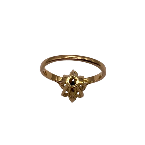 Bague Marguerite Oxyde de Zirconium & Saphir en Or Jaune 18K