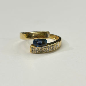 Bague en Or Jaune 18 K avec Diamants et Saphir
