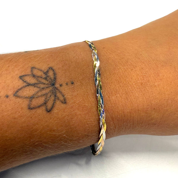 Bracelet Tressé Or Jaune, Blanc, Rose 18k 2.53 Grs